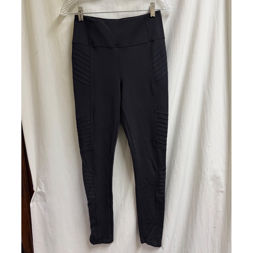 Athleta Delancey Moto Tight Black High Rise Leggings Ankle Zip Small Athleisure